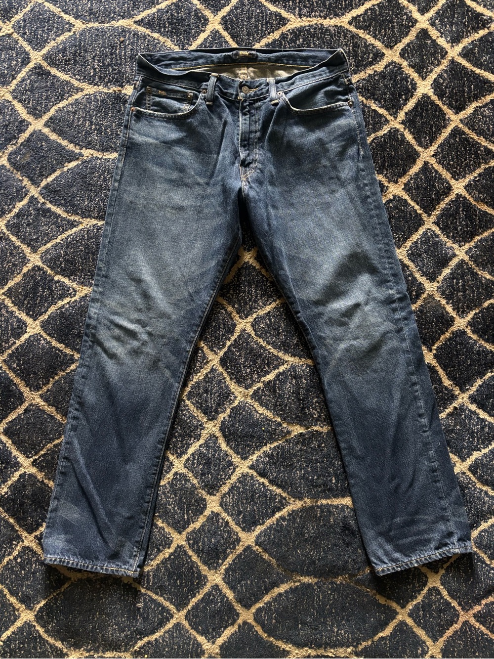 Vintage Men's Dark Blue polo Denim Jeans - Classic relaxed Straight Fit
